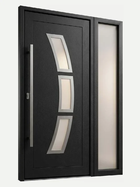 Puerta de entrada serie Rádius con fijo lateral acristalado
